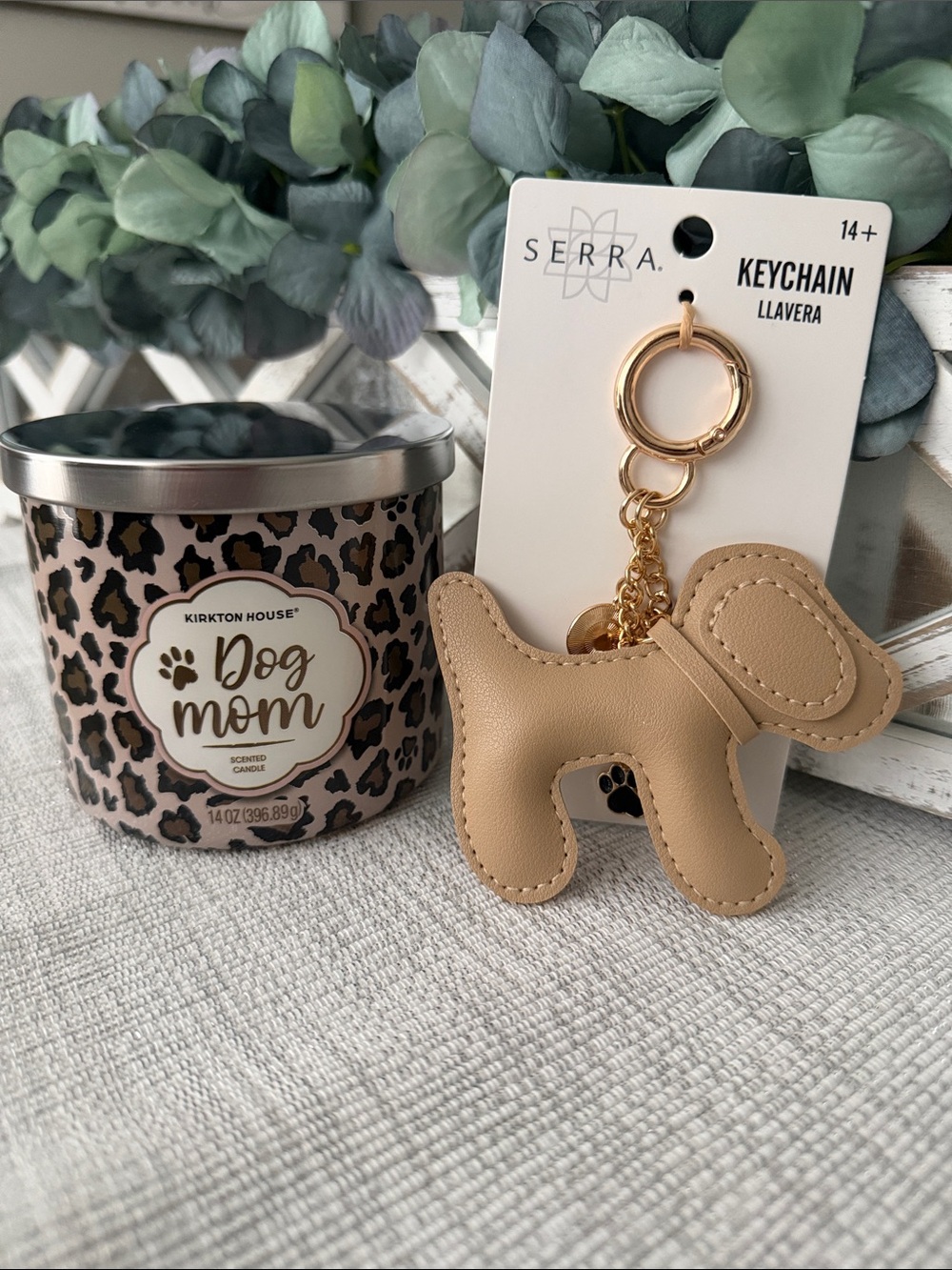SERRA Tan Dog-Shaped Keychain with Gold Hardware